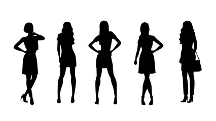Obraz premium Elegant Female Fashion Silhouettes – Minimalist Black Vector Figures PNG Set