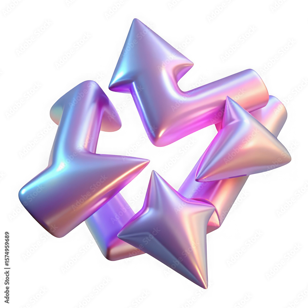 Aufkleber abstract iridescent metallic arrows forming a circular shape isolated on transparent background