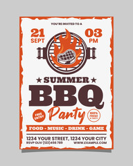 Orange, Brown And White Illustrative Summer BBQ Party Vertical Poster Invitation Template