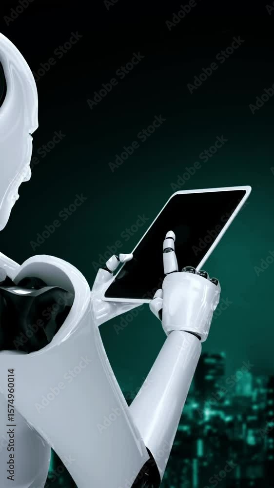 Poster futuristic robot artificial intelligence huminoid ai transportation analytic technology development 