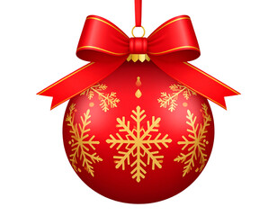 art Red Christmas ball with a beautiful bow and a golden pattern. christmas design