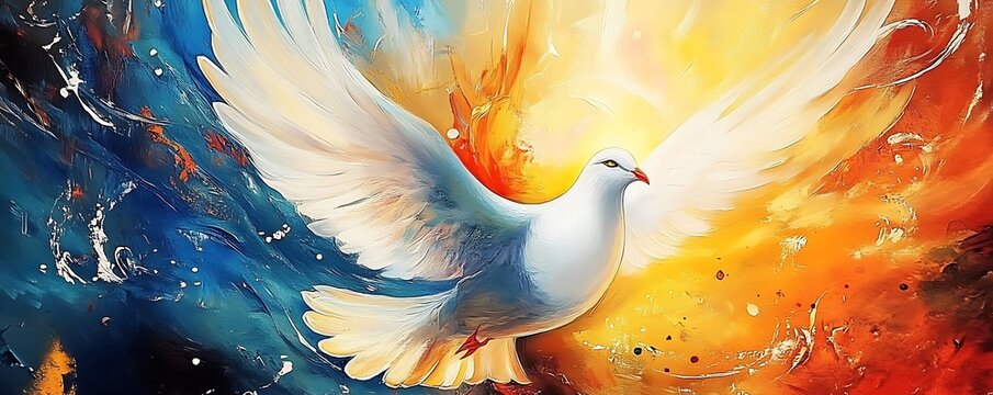 Abstract modern artwork, dov. Concept of the Holy Spirit, Pentecost Sunday