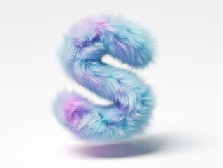 Colorful Fluffy Fur Sculpture in Blue Pink Purple Shades on White Background