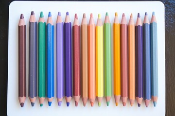 Colorful pencils arranged in a row.