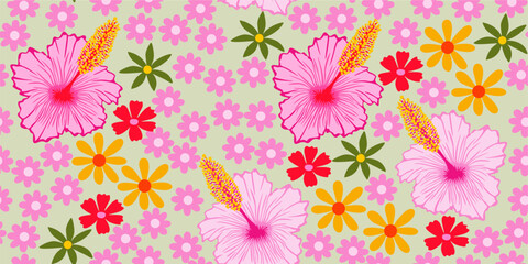 Beautiful exotic Tropical flowers seamless floral pattern. asthectic abstract floral design for textiles, wallpaper, wrapping paper, fabric, fashion, background vector illustration