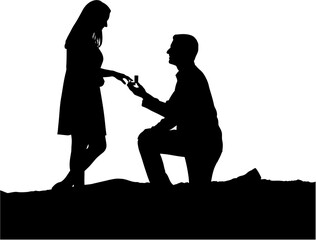 Romantic Silhouette A Man Proposing to His Beloved, Captured in Elegant Black and White