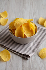 Potato Chips in a Bowl, side view.