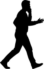Silhouette of a Man Walking and Talking on a Cell Phone Vector EPS Illustration