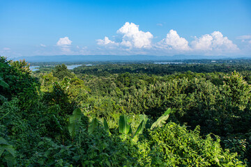 Aerial view of green hills and blue skies in Rangamati.j