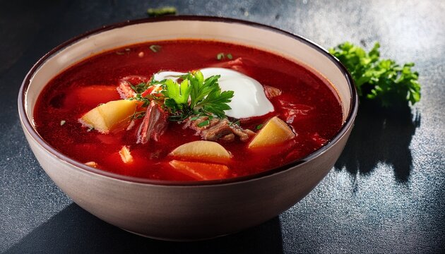 a hearty bowl of borch a traditional ukrainian dish