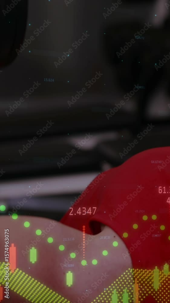Aufkleber animation of financial data processing against fit man working out with dumbbells at the gym