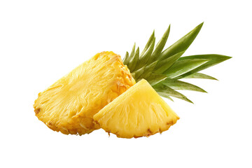 Sliced Pineapple with Green Crown Isolated on White Transparent Background