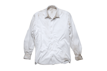 Unclean white formal shirt with dirt marks isolated on white transparent background