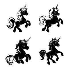 Cute Unicorn Silhouette Set, Vector Design