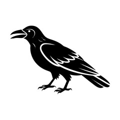 Obraz premium Crow Silhouette Vector Illustration – Black Bird Graphic Isolated on White Background