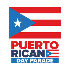 Puerto Rican Day. National happy holiday. Festival and parade in honor of independence and freedom. Puerto Rico flag. Latin american country. Patriotic elements. Vector poster illustration