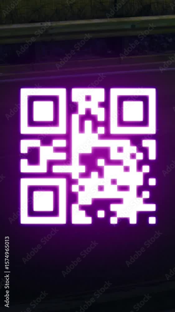 Poster animation of glowing qr code over red light trails