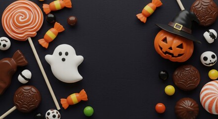 Halloween Candy Collection - Flat Lay on a Black Background