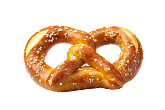 Traditional Bavarian Pretzel with Coarse Salt, isolated on white transparent background