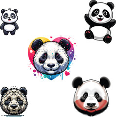 Cute pandas in various poses and styles cartoon animal