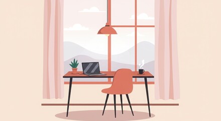 Minimalist Home Office with a View - Illustration