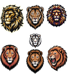 Majestic lion heads in various styles and colors animal wildlife
