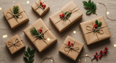 Rustic Christmas Gifts - Wrapping with Kraft Paper & Natural Decor