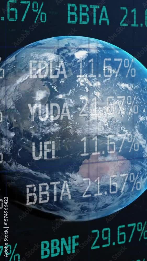Aufkleber animation of financial data processing over globe