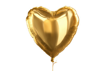 Golden heart foil balloon isolated on white transparent background.