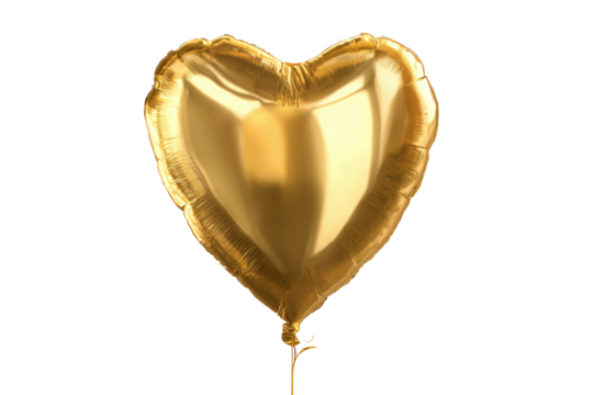 Golden heart foil balloon isolated on white transparent background. - Powered by Adobe