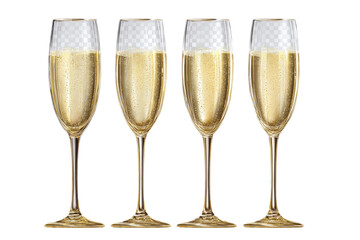 Four Champagne Flutes Isolated on White Transparent Background