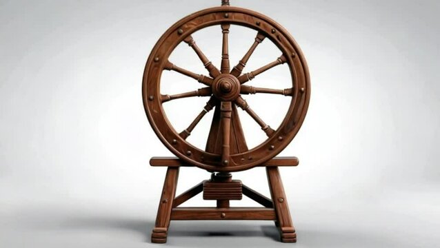 Antique spinning wheel craftsmanship showcases an old fashioned craft and a vintage wooden textile industry tool.