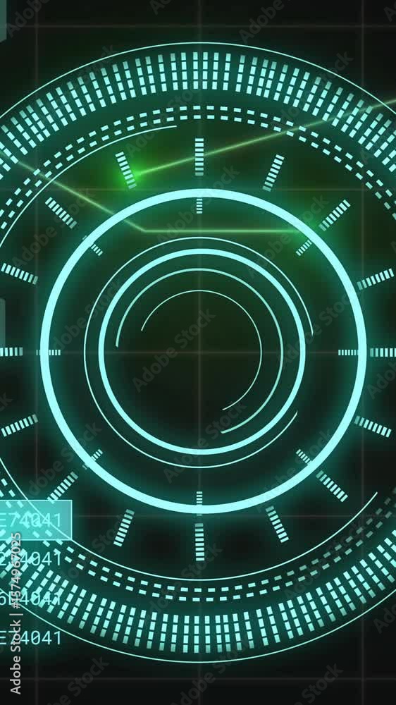 Poster animation of scope and data processing over black background