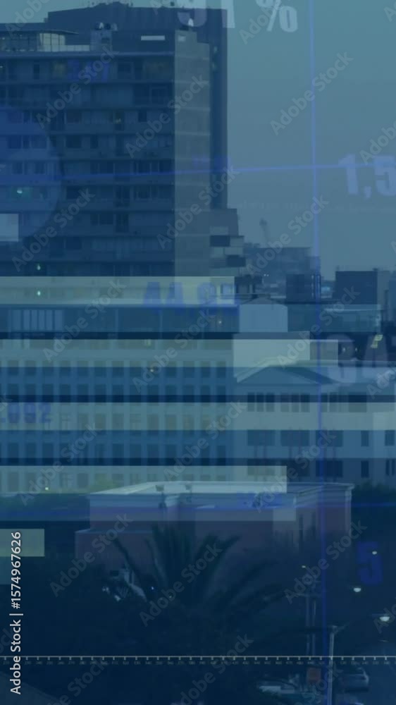 Aufkleber animation of graph processing data over cityscape