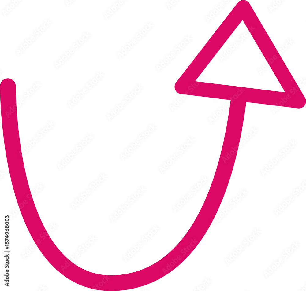 Poster bold pink curved arrow pointing upwards on a transparent background isolated on transparent backgrou