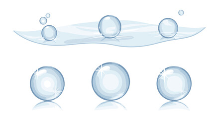 Illustration of water droplets on a surface with reflections and a clean white background view art
