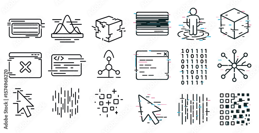 Fototapete set of icons for a computer program. the icons include a mouse, a box, a person, and a box with a re