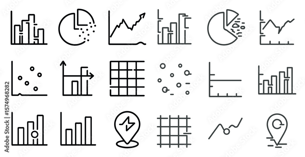 Poster set of graphs and charts in black and white. the graphs are all different shapes and sizes, and some
