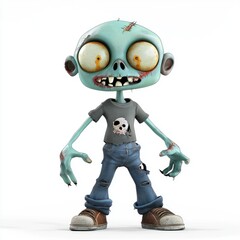 Fototapeta premium Creepy zombie isolated on white background. 3D illustration. Zombie Isolated on white. Zombie 2d illustration. Halloween. Halloween Concept Cut-out Sticker.