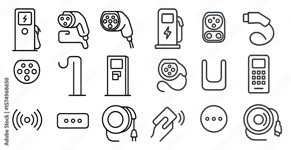 Poster collection of icons for various electronic devices and services. the icons are all in black and whit