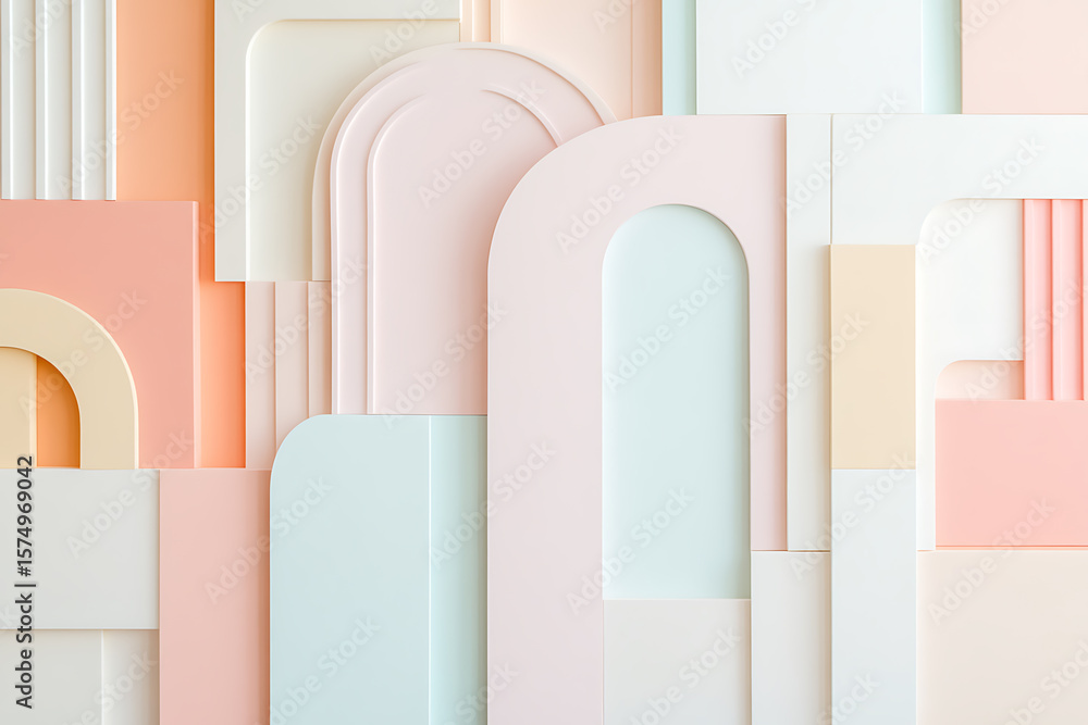 Aufkleber pastel geometric shapes: abstract design with rounded arches and rectangular forms in soothing paste