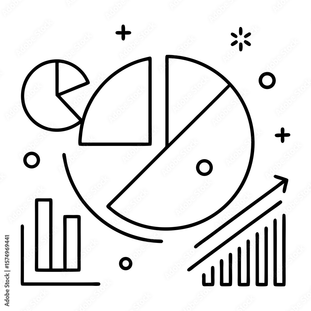 Poster outline diagram with charts and graphs silhouette vector illustration