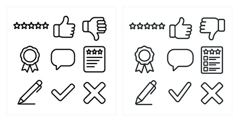 Set of icons for a rating system. The icons include a thumbs up, thumbs down, and a check mark. The thumbs up and thumbs down icons are placed next to each other