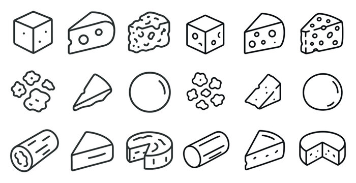 Collection of cheese slices and other food items. The image is in black and white and has a minimalist style