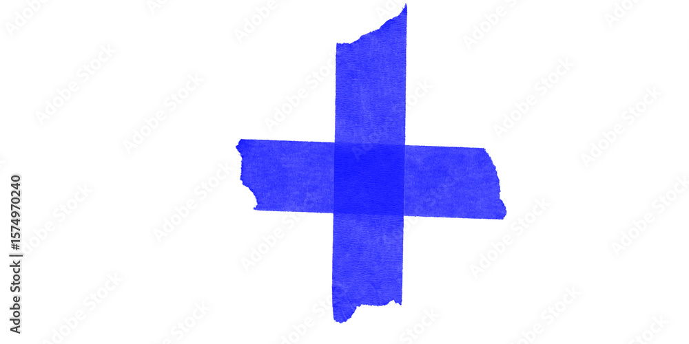 Poster a blue cross shape with rough edges isolated against a solid black background in a simple design