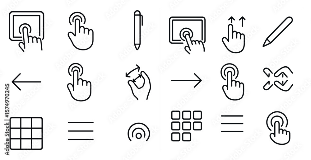 Poster set of icons for a computer application, including a pen, a mouse, and a keyboard