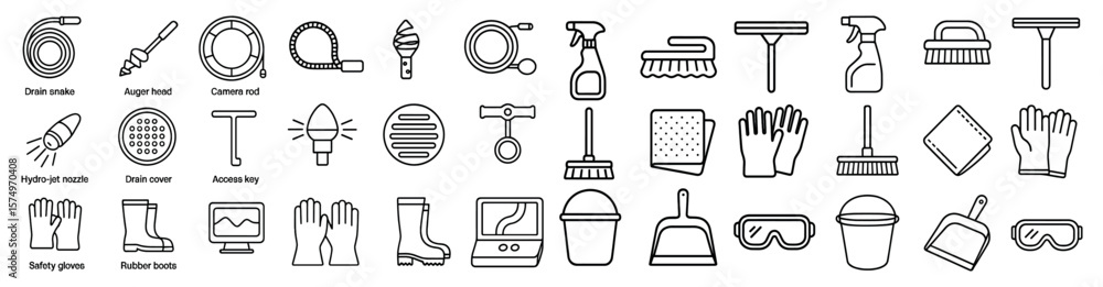 Poster diverse array of cleaning and maintenance tools and equipment are displayed in this image. the colle