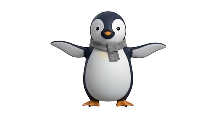Naklejka premium Cute Cartoon Penguin with Scarf on White Background | Adorable Winter Animal Character