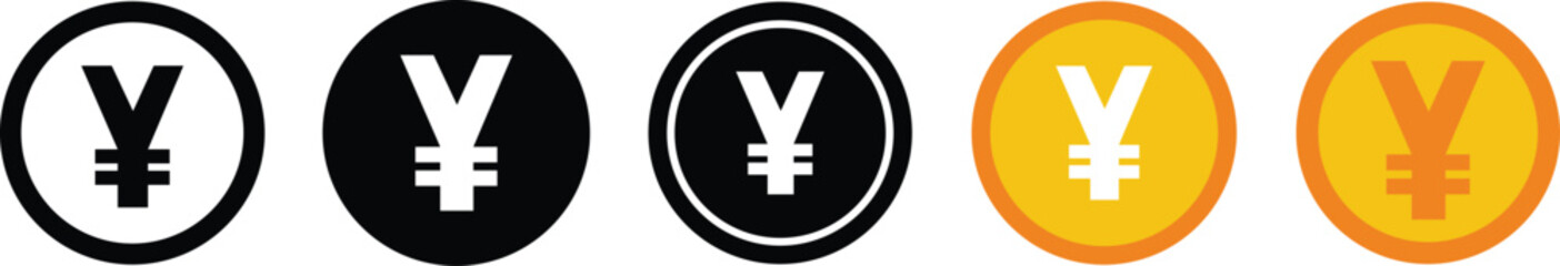Set of yen currency icon symbol. Popular international currency sign isolated on transparent background. Yen money coins icon signs. Vector illustration.