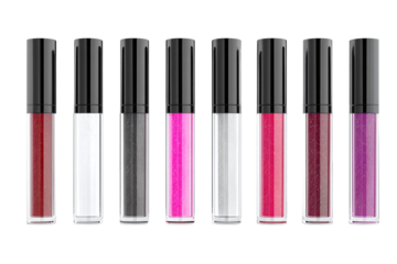 Colorful Glitter Lip Gloss Tubes isolated on white transparent background